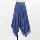 Ruffle-hem Asymmetric Chiffon Midi Skirt