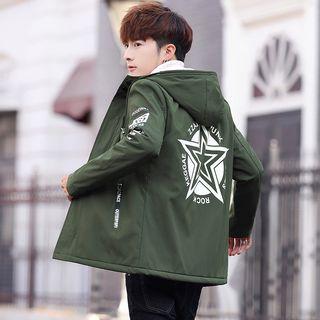 Fleece-lined Star Print Zip Hooded Jacket