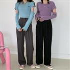 Detachable-sleeve Butterfly Embroidered T-shirt / Wide Leg Pants