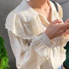 Peter Pan-collar Lace Plain Blouse White - One Size