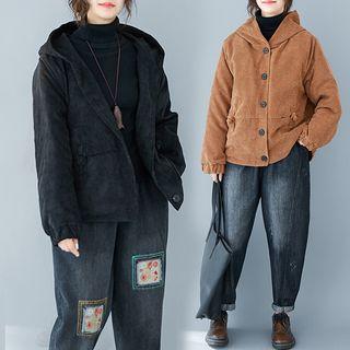 Plain Thick Corduroy Hooded Jacket