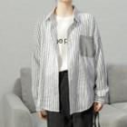 Striped Pocket Detail Oversize Shirt Stripe - One Size