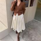 Double-breasted Cardigan / Irregular Midi A-line Skirt