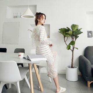 Open Back Striped Long-sleeve T-shirt Dress