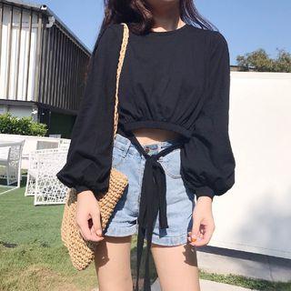 Cuff Sleeve Tie-waist Cutout Blouse
