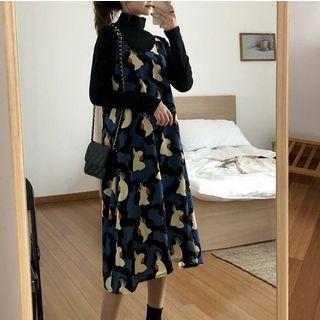 Parrot Print Spaghetti-strap Midi Dress / A-line Midi Skirt