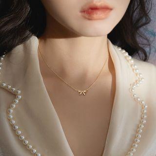 Bow Pendant Sterling Silver Choker 1pc - Gold - One Size