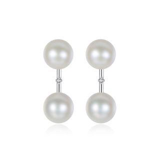 Sterling Silver Simple Fashion White Freshwater Pearl Stud Earrings Silver - One Size