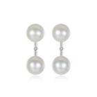 Sterling Silver Simple Fashion White Freshwater Pearl Stud Earrings Silver - One Size