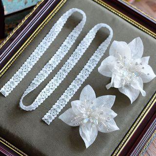Set: Embellished Flower Hair Clip + Lace Headband