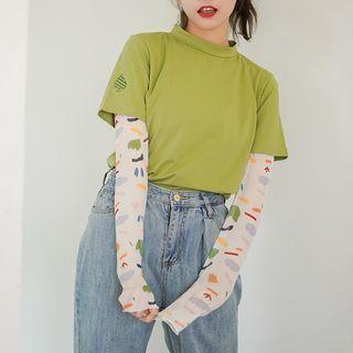 Mock-neck Short-sleeve T-shirt Green - One Size