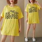 Printed Elbow-sleeve T-shirt Dress Yellow - One Size