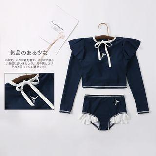 Set: Long-sleeve Ruffled Swim Top + Ruffled Bottom
