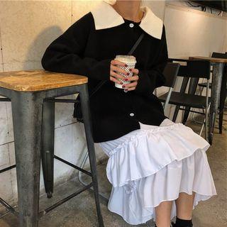 Contrast Collar Cardigan Black - One Size