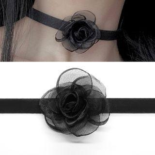Mesh Flower Choker 0278a - Black - One Size