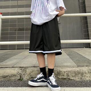 High-waist Drawstring Contrast Trim Shorts