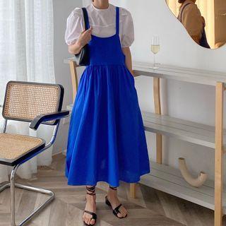 Short-sleeve Blouse / Midi A-line Pinafore Dress