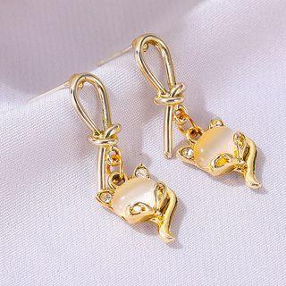 Cat Eye Stone Fox Dangle Earring 1 Pair - 03 - 3476 - Fox - One Size