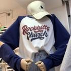 Long Sleeve Letter Printed Color Block T-shirt