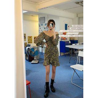 Sweetheart-neck Ruched Floral Dress