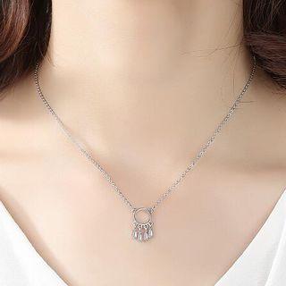 925 Sterling Silver Rhinestone Fringed Pendant Necklace As Shown In Figure - One Size
