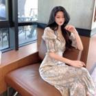 Lantern-sleeve Floral Printed Mermaid Dress