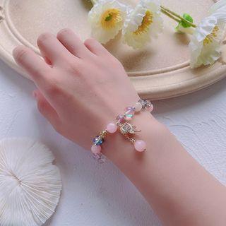 Beaded Charm Bracelet 01 - Gold Lollipop - Pink & White & Transparent - One Size