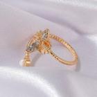 Rhinestone Bee Open Ring 01 - 2419 - Gold - One Size