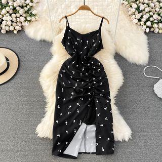 Spaghetti Strap Dotted Slit Dress
