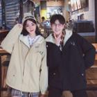 Couple Matching Embroidered Hooded Faux Shearling Jacket