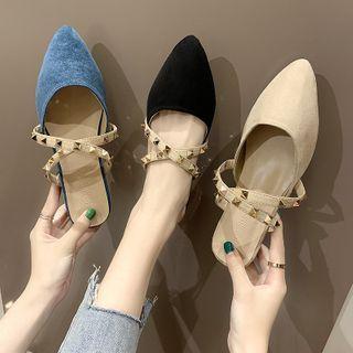 Block Heel Pointed Studded Mules