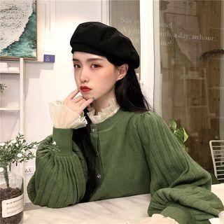 Frilled Trim Mesh Top / Puff Sleeve Cropped Cardigan