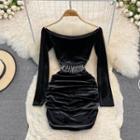 Off-shoulder Keyhole Rhinestone Detail Dress