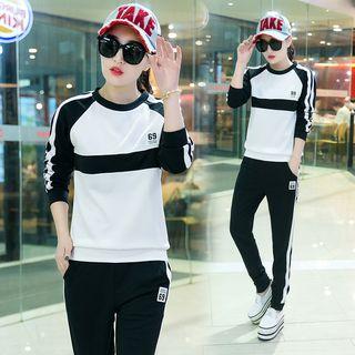 Set: Striped Raglan Sleeve Pullover + Jogger Pants