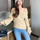 Lantern-sleeve Cable Knit Sweater