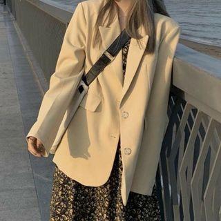 Plain Blazer / Long-sleeve Floral Dress