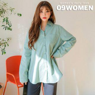 Plus Size Pocket-front Cotton Shirt