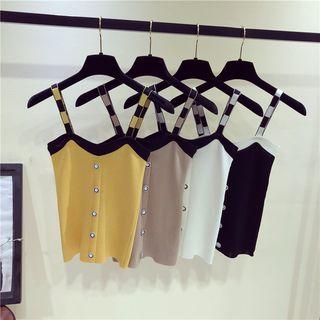 Button Front V-neck Knit Top