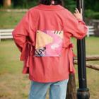 Applique Bow-waist Lapel Jacket / Contrast-trim Straight-leg Jeans