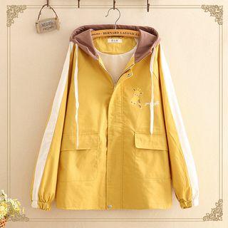Contrast-trim Giraffe Print Hooded Long-sleeve Jacket