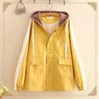 Contrast-trim Giraffe Print Hooded Long-sleeve Jacket