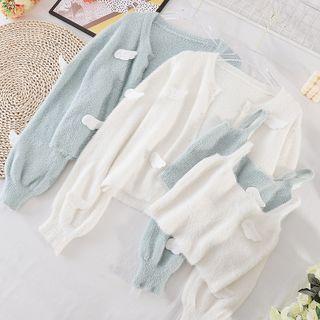 Set Of 2 : Round-neck Long-sleeve Jacket + Cropped Camisole Top