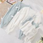 Set Of 2 : Round-neck Long-sleeve Jacket + Cropped Camisole Top