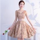 Sleeveless Flower-accent Mini Prom Dress