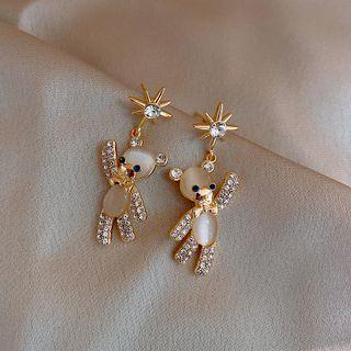 Bear Cat Eye Stone Rhinestone Alloy Dangle Earring 1 Pair - Dangle Earring - Silver - Cat Eye Stone - Rhinestone - Bear - Gold - One Size