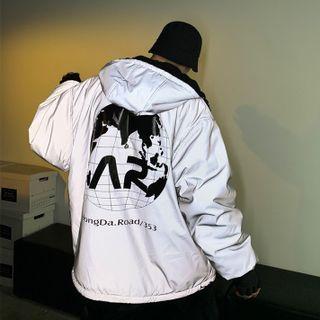 Reversible Graphic Print Padded Hooded Zip-up Jacket