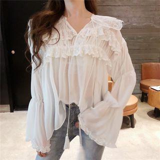 Ruffle-trim Blouse White - One Size