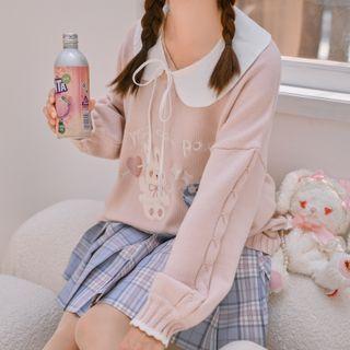 Embroidered Cartoon V-neck Sweater