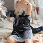 Set: Lace Night Dress + Velvet Robe