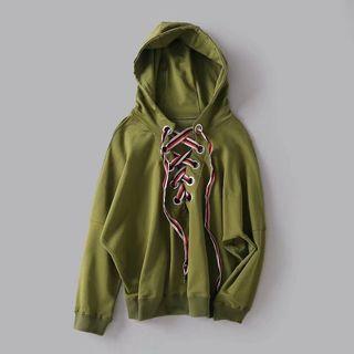 Tie-front Hooded Pullover